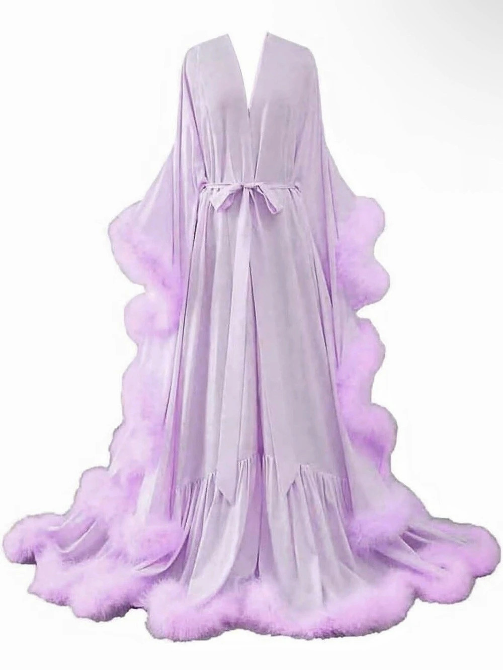 Be Wicked Glamor Robe Lavender Feather Trim Maxi robe